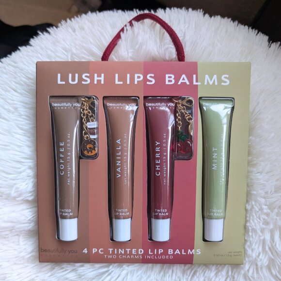 Tinted Lip Balm Set + 2 Charms | Coffee, Vanilla, Cherry, Mint - Picture 1 of 5